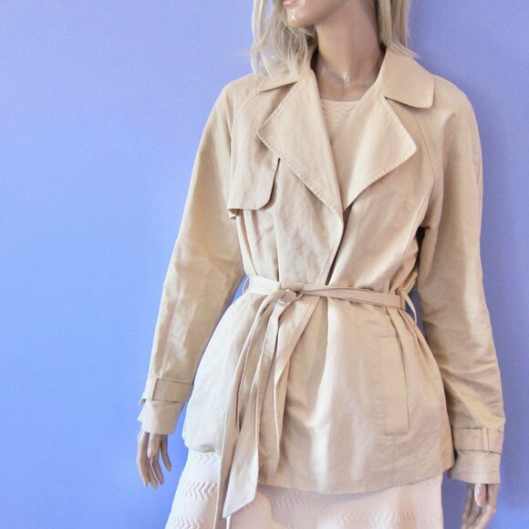 FRAME CROPPED SWING BELTED TRENCH COAT JACKET SAND S - Picture 3 of 11